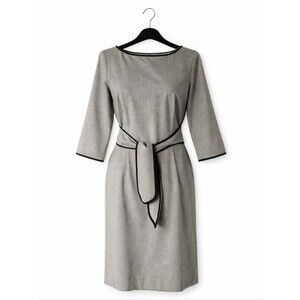Noviello Bloom Black White Micro Houndstooth Wrap Belt Career Wear Sheath Dress